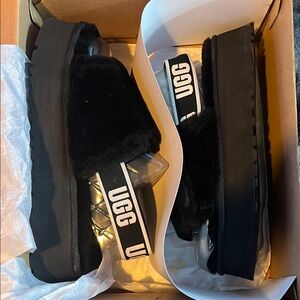 UGG Black Fluffy Slippers
